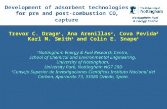 Nottingham Fuel & Energy Centre Development of adsorbent technologies for pre and post-combustion CO 2 capture Trevor C. Drage 1, Ana Arenillas 2, Cova.