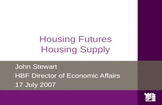 Housing Futures Housing Supply John Stewart HBF Director of Economic Affairs 17 July 2007.