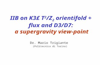 IIB on K3 £ T 2 /Z 2 orientifold + flux and D3/D7: a supergravity view-point Dr. Mario Trigiante (Politecnico di Torino)