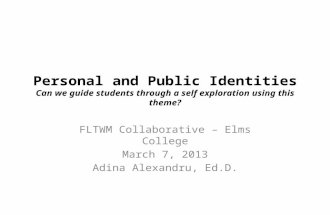 Personal and Public Identities Can we guide students through a self exploration using this theme? FLTWM Collaborative – Elms College March 7, 2013 Adina.