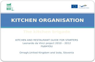 Kitchen brigade hierarchal structure F&B4U Executive/head chef/kitchen manager Sous chef/second chef Chef de partie/section chef leaders/cooks Senior.