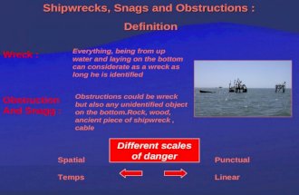 Shipwrecks, Snags and Obstructions : Definition Wreck : Everything, being from up water and laying on the bottom can considerate as a wreck as long he.