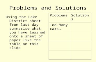 Problems and Solutions Using the Lake District sheet from last day summarise what you have learned onto a sheet of paper like the table on this slide ProblemsSolutions.