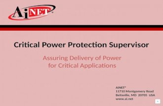 Critical Power Protection Supervisor Assuring Delivery of Power for Critical Applications AiNET® 11710 Montgomery Road Beltsville, MD 20705 USA .