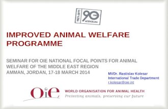 1 SEMINAR FOR OIE NATIONAL FOCAL POINTS FOR ANIMAL WELFARE OF THE MIDDLE EAST REGION AMMAN, JORDAN, 17-18 MARCH 2014 IMPROVED ANIMAL WELFARE PROGRAMME.