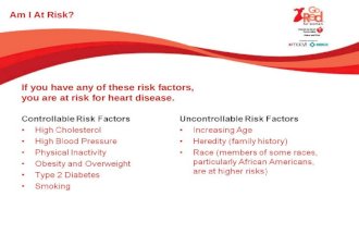 Am I At Risk? Controllable Risk Factors High Cholesterol High Blood Pressure Physical Inactivity Obesity and Overweight Type 2 Diabetes Smoking Uncontrollable.