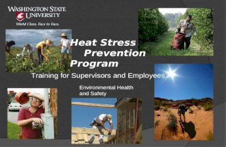 Heat Stress Prevention Program Training for Supervisors and Employees Environmental Health and Safety.