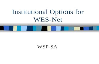 Institutional Options for WES-Net WSP-SA Community of Practice Knowledge Networks – new strategic imperative for organizations Need to distinguish between.