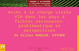 Jeudi 4 & vendredi 5 novembre 2010 Bordeaux Nouvelles donnes Nouveau départ Accès à la charge virale VIH dans les pays à faibles ressources: problématique.
