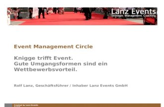 Created by Lanz Events GmbH Event Management Circle Knigge trifft Event. Gute Umgangsformen sind ein Wettbewerbsvorteil. Rolf Lanz, Geschäftsführer / Inhaber.