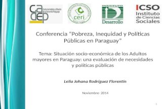 Leila Johana Rodríguez Florentín Noviembre- 2014 1 Conferencia “Pobreza, Inequidad y Políticas Públicas en Paraguay” Tema: Situación socio-económica de.
