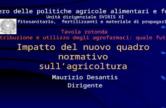 Impatto del nuovo quadro normativo sullagricoltura Maurizio Desantis Dirigente Ministero delle politiche agricole alimentari e forestali Unità dirigenziale.