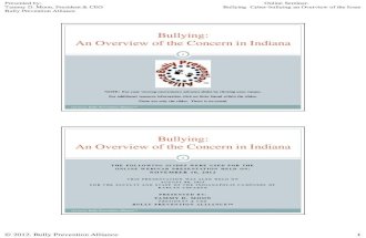 Bullying an overview of the concern in indiana - Presented By - Tammy D. Moon