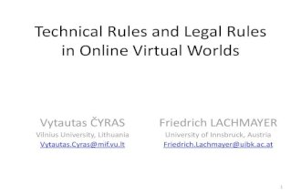 Technical rules and legal rules in online virtual worlds