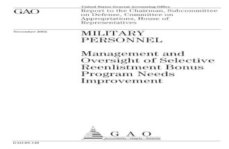 GAO-03-149 Military Personnel Management and Oversight of Selective Reenlistment Bonus Program Needs Improvement