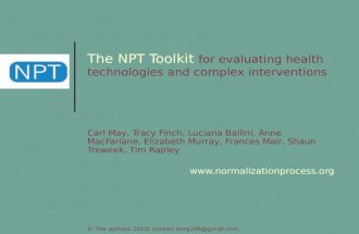 Implementation Toolkit: using Normalization Process Theory to implement and evaluate complex interventions and new technologies in healthcare