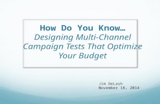 How Do You Know....Designing Multi-Channel Campaign Tests That Optimize Your Budget