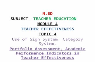 M.Ed Teacher Education's Topic-Use of Sign System, Category System, Portfolio Assessment, Academic Performance Indicators in Teacher Effectiveness