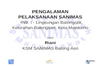Pengalaman Pelaksanaan SANIMAS RW I Lingkungan Balongcok Kelurahan Balongsari Kota Mojokerto