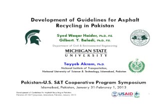 Development of Guidelines for Asphalt Recycling in Pakistan