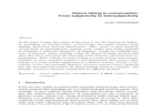 Kärkkäinen 2006 Stancetaking in conversation From subjectivity to intersubjectivity