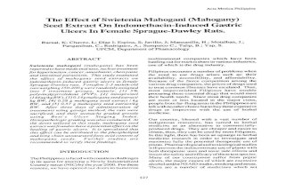 The Effect of Swietenia mahogani (Mahogany)  Seed Extract On Indomethacin-Induced Gastric  Ulcers In Female Sprague-Dawley Rats.