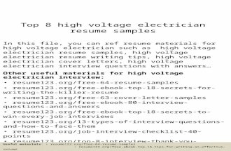 Top 8 high voltage electrician resume samples