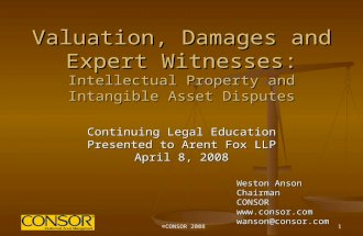Valuation, Damages and Expert Witnesses: Intellectual Property and Intangible Asset Disputes