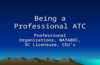 Being a Professional ATC Professional Organizations, NATABOC, SC Licensure, CEUs.