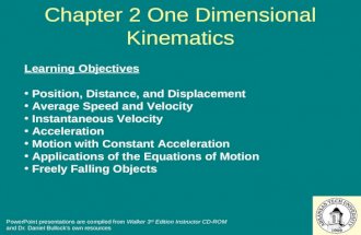 Chapter 2 One Dimensional Kinematics Learning Objectives Position, Distance, and Displacement Average Speed and Velocity Instantaneous Velocity Acceleration.