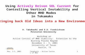 Nov. 3-5, 2003Takahashi - Active Control of MHD1 Using Actively Driven SOL Current for Controlling Vertical Instability and Other MHD Modes in Tokamaks.