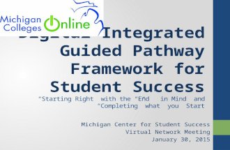 Digital Integrated Guided Pathway Framework for Student Success “Starting Right” with the “End” in Mind and “Completing” what you Start Michigan Center.