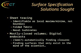 Surface Specification Solutions Sought Sheet tracing –Identifiable as local maxima/minima, not boundary –Folded fabric –Nasal turbinates Mostly-closed.