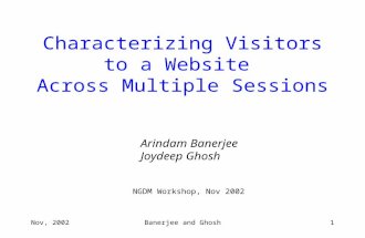 Nov, 2002Banerjee and Ghosh1 Characterizing Visitors to a Website Across Multiple Sessions NGDM Workshop, Nov 2002 Arindam Banerjee Joydeep Ghosh.
