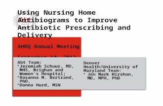 Using Nursing Home Antibiograms to Improve Antibiotic Prescribing and Delivery AHRQ Annual Meeting September 10, 2012 Abt Team: Jeremiah Schuur, MD, MHS,