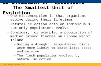 23 Evolution of Populations The Smallest Unit of Evolution One misconception is that organisms evolve during their lifetimes Natural selection acts on.