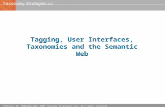 Strategies LLC Taxonomy February 18, 2008Copyright 2008 Taxonomy Strategies LLC. All rights reserved. Tagging, User Interfaces, Taxonomies and the Semantic.