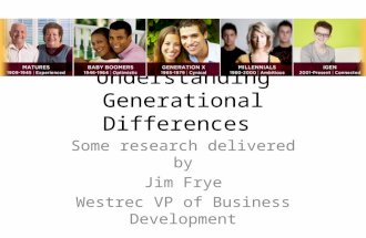 Understanding Generational Differences Some research delivered by Jim Frye Westrec VP of Business Development.