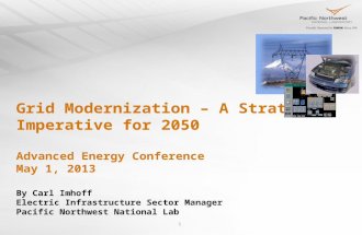 1 Grid Modernization – A Strategic Imperative for 2050 Advanced Energy Conference May 1, 2013 By Carl Imhoff Electric Infrastructure Sector Manager Pacific.
