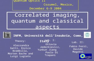 Correlated imaging, quantum and classical aspects INFM, Università dell’Insubria, Como, Italy Quantum Optics II Cozumel, Mexico, December 6-9 2004 Theory: