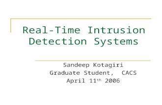 Real-Time Intrusion Detection Systems Sandeep Kotagiri Graduate Student, CACS April 11 th 2006.