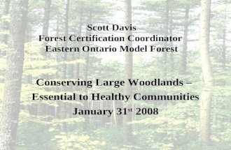 Scott Davis Forest Certification Coordinator Eastern Ontario Model Forest Conserving Large Woodlands – Essential to Healthy Communities January 31 st 2008.