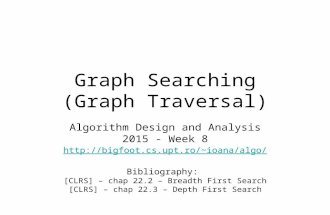 Graph Searching (Graph Traversal) Algorithm Design and Analysis 2015 - Week 8 ioana/algo/ Bibliography: [CLRS] – chap 22.2 –