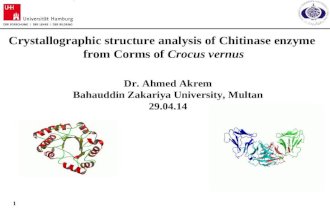 1 Crystallographic structure analysis of Chitinase enzyme from Corms of Crocus vernus Dr. Ahmed Akrem Bahauddin Zakariya University, Multan 29.04.14.