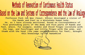 Professor Park Jae Woo (Seoul, Korea) developed a vision of the Hands and Feet as a miniature human body. He, as I have already mentioned, based on Correspondence.