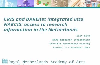 Royal Netherlands Academy of Arts and Sciences 1 CRIS and DAREnet integrated into NARCIS: access to research information in the Netherlands Elly Dijk KNAW.