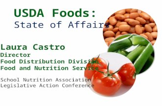 USDA Foods: State of Affairs Laura Castro Director Food Distribution Division Food and Nutrition Service School Nutrition Association Legislative Action.