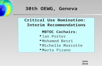 30th OEWG, Geneva Critical Use Nomination: Interim Recommendations MBTOC Cochairs :  Ian Porter  Mohamed Besri  Michelle Marcotte  Marta Pizano June.