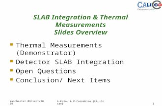 Manchester 09/sept/2008 A.Falou & P.Cornebise {LAL-Orsay} 1 SLAB Integration & Thermal Measurements Slides Overview Thermal Measurements (Demonstrator)