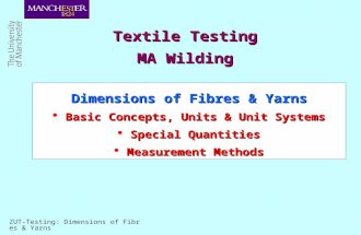 ZUT-Testing: Dimensions of Fibres & Yarns 1 Dimensions of Fibres & Yarns  Basic Concepts, Units & Unit Systems  Special Quantities  Measurement Methods.